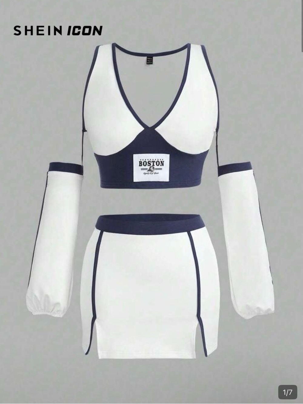 White & Navy Two-Piece Skirt Set
